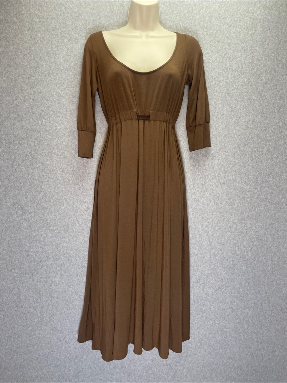 Theory Ionic Midi Empire Waist Dress In Soft Brown
